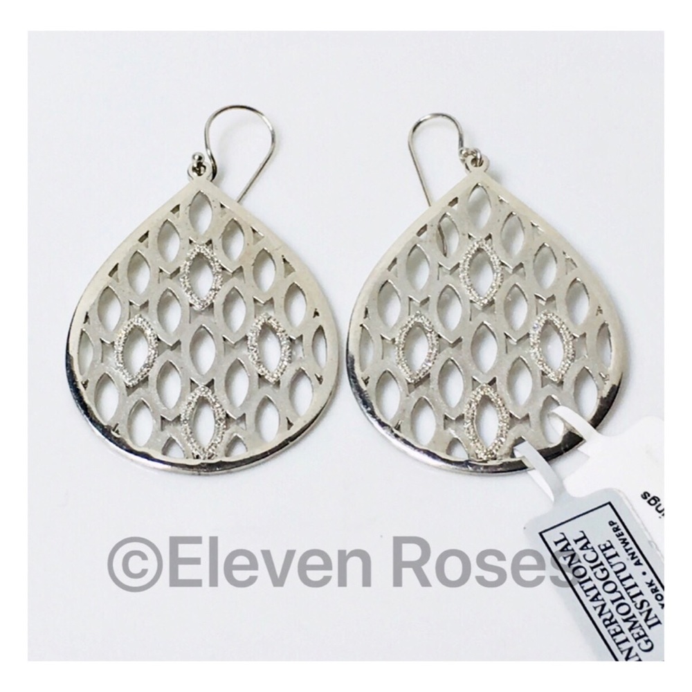 Large Sterling Diamond Dangle Drop Earrings NWT